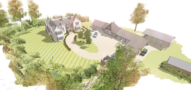 Gothic farmhouse AERIAL VIEW 1