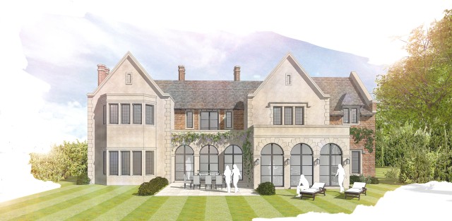 Gothic farmhouse rear view